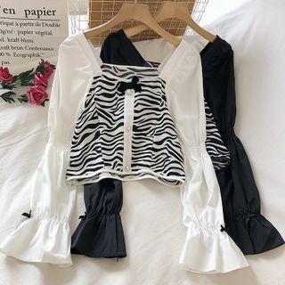 Long-sleeve Zebra Print Crop Top