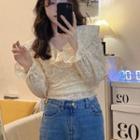 Bell-sleeve Ruffle Trim Lace Top Almond - One Size
