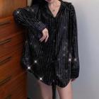 Long-sleeve Glitter Loose-fit Shirt Black - One Size