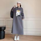 Graphic Print Midi A-line Hoodie Dress