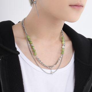Bead Layered Necklace Green - One Size