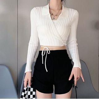 Drawstring Shorts / Long-sleeve Crop Top