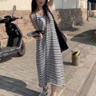 Sleeveless Striped Knit Midi Dress Black Stripes - White - One Size