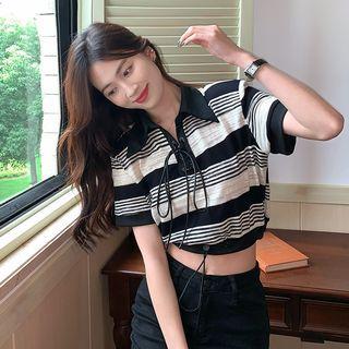 Striped Cropped Top Black - One Size