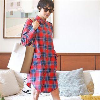 Tartan Plaid Check Shirtdress Red - One Size