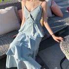 Plain Spaghetti Strap Layered Midi Dress