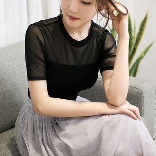 Mesh Panel Short Sleeve Top