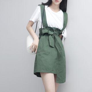 Paperbag-waist Jumper Dress With Sash