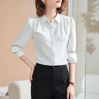 Shirred Shirt / Wide-leg Dress Pants / Mini Skirt / Set