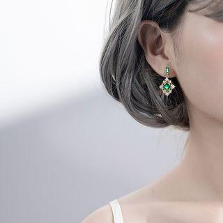 Rhinestone Ear Stud E175 - Gold & Green - One Size