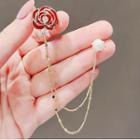 Flower Faux Pearl Chained Alloy Brooch Ly1971 - Red & Gold - One Size