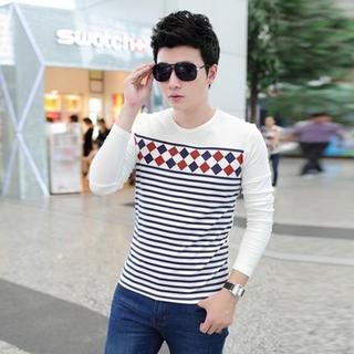 Long-sleeve Round-neck Striped T-shirt