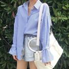 Tie Puff Sleeve Striped Shirt Stripe - Blue - One Size