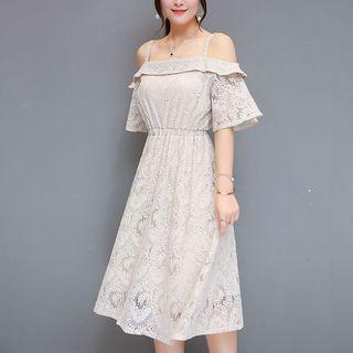 Off-shoulder Short-sleeve A-line Lace Dress