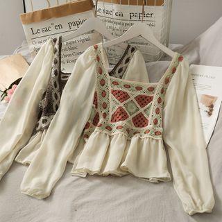 Patchwork Square-neck Chiffon Top