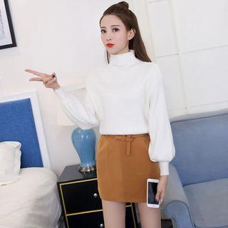 Set: Plain High Neck Sweater + Mini Skirt