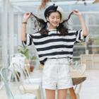 Striped Short-sleeve Distressed T-shirt