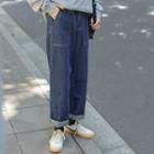 Printed Letter Hooded Sweatshirt / High Waist Wide Leg Jeans