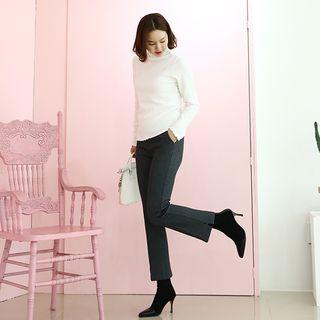 Band-waist Checked Boot-cut Pants
