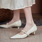 Genuine Leather Kitten-heel Mary Jane Pumps