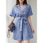 Double-breasted Rollup Tweed Playsuit With Sash