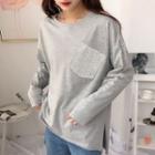 Long-sleeve Rhinestone Embellished T-shirt