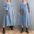 Contrast Pocket Denim Midi A-line Dress
