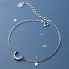 Moon & Star Rhinestone Sterling Silver Bracelet