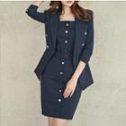 Set: Double Breasted Blazer + Sleeveless A-line Mini Dress