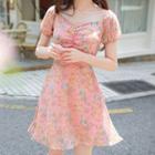 Two-way Shirred-detail Floral Dress Pink - One Size