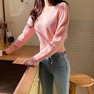 Puff-shoulder Pastel Knit Top
