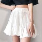 Plain High-waist Drawstring Mini A-line Skirt White - One Size