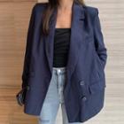 Plain Double Breasted Blazer Blue - One Size