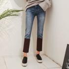 Faux-suede Panel Straight-cut Jeans