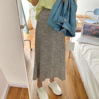 Leopard High Waist A-line Midi Dress