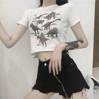 Cropped Dinosaur Print Short-sleeve T-shirt