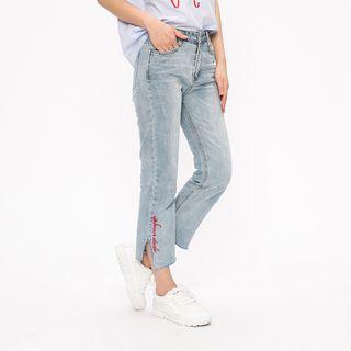 Cropped Slit Straight Fit Jeans