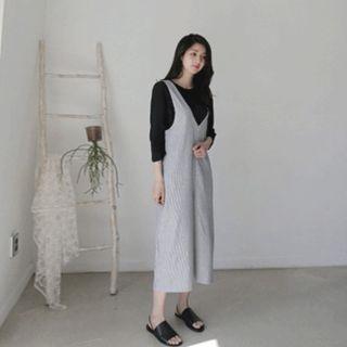 Deep V-neck Stripe Jumpsuit