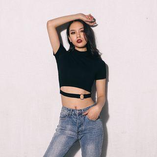 Hook-accent Cutout Crop T-shirt