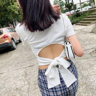 Short-sleeve Bow Back Cropped T-shirt