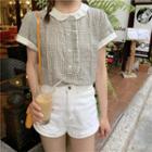 Short-sleeve Plaid Placket Top