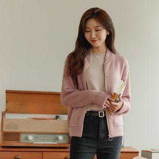 Wool Blend Knit Zip-up Jacket