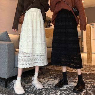Fleece-lined Lace Long A-line Skirt
