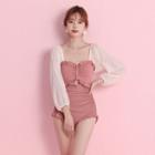 Sheer Panel Swimsuit / Pouch / Set