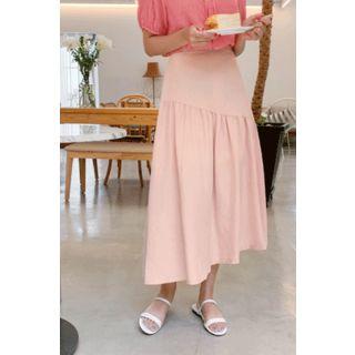 Diagonal Ruffled Maxi Skirt