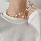 Coin Faux Pearl Necklace Gold - One Size