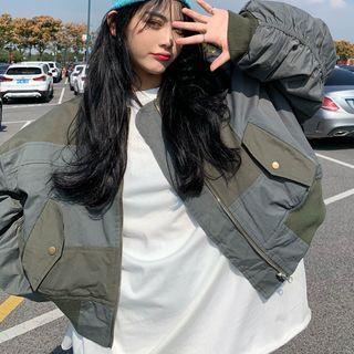 Cropped Zip Bomber Jacket Green - One Size