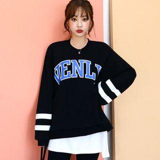 Contrast-trim Lettering Fleece-lined Sweatshirt