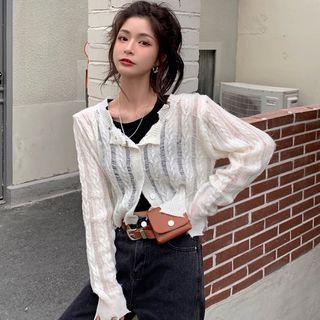 Plain Cropped Tank Top / Long-sleeve Cardigan
