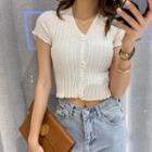 Short-sleeve Buttoned Rib Knit Crop Top